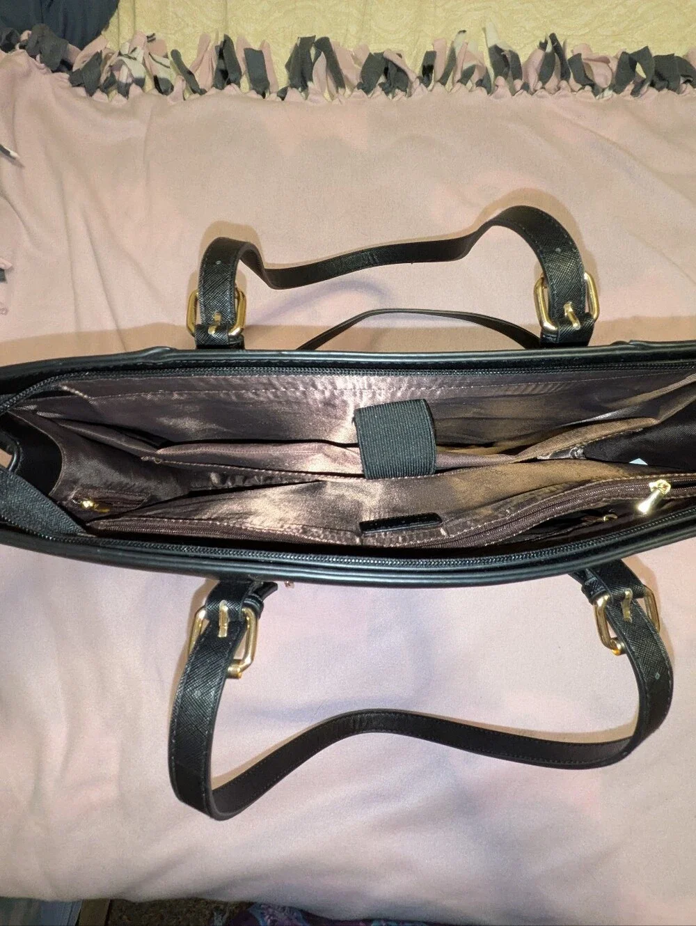 Lovevook Black Structured Laptop Bag with Gold Hardware